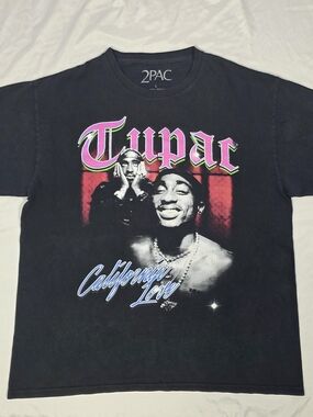 2PAC California Love Men's Black Graphic Print Crew Neck T-Shirt Size L